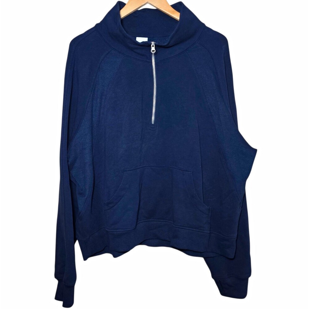 Berkley Jensen Quarter Zip Cropped Pullover Sweatshirt Womens XXL Navy Blue